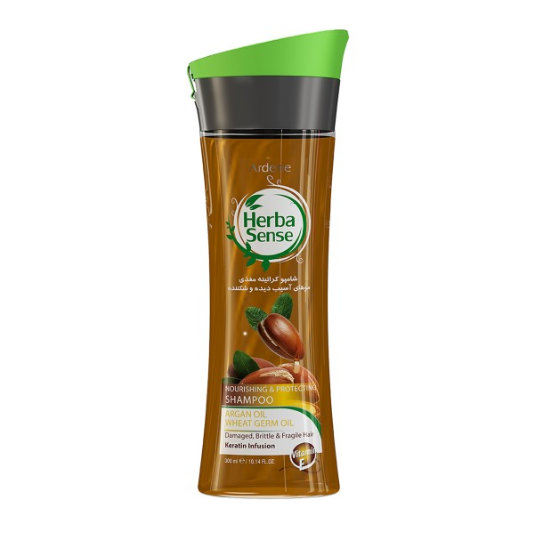 شامپو کراتینه مغذی مو حاوی روغن های آرگان و جوانه گندم هرباسنس