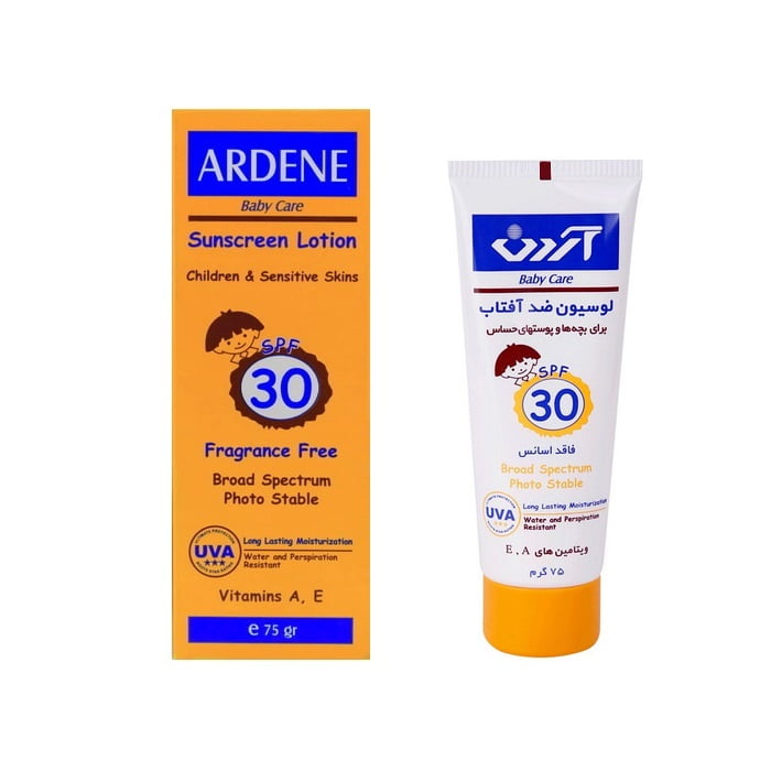 لوسیون ضد آفتاب کودکان آردن SPF30 مناسب پوست های حساس ۷۵ گرم