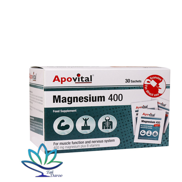 ساشه منیزیم ۴۰۰ آپوویتال ۳۰ عدد ساشه منیزیم ۴۰۰ آپوویتال ۳۰ عدد
